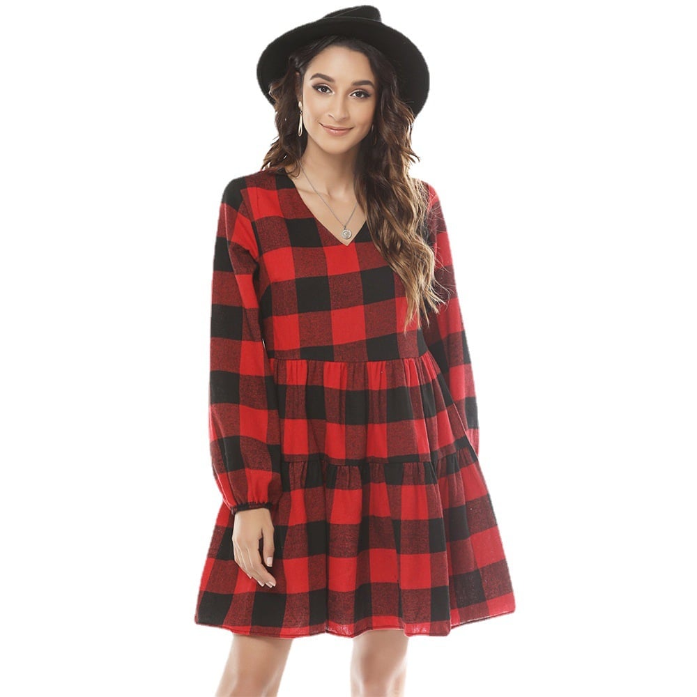 Ruffled Hem Long Sleeve Lantern Dress