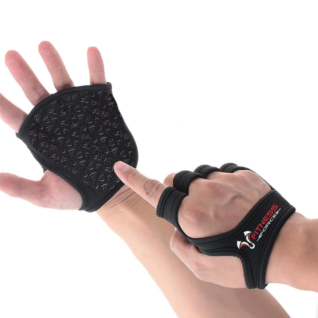 FITNESS FORCE Workout Gloves for Men & Women Partial Weight Lifting Gloves Non-Slip Gym Gloves Lifting Grip for Weight Lifting Calluses Guard Fingerless Exercise Gloves with Full Palm Protection