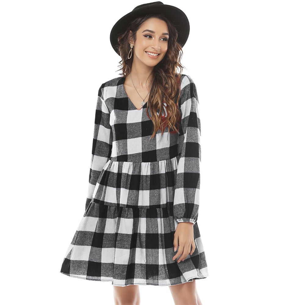 Ruffled Hem Long Sleeve Lantern Dress