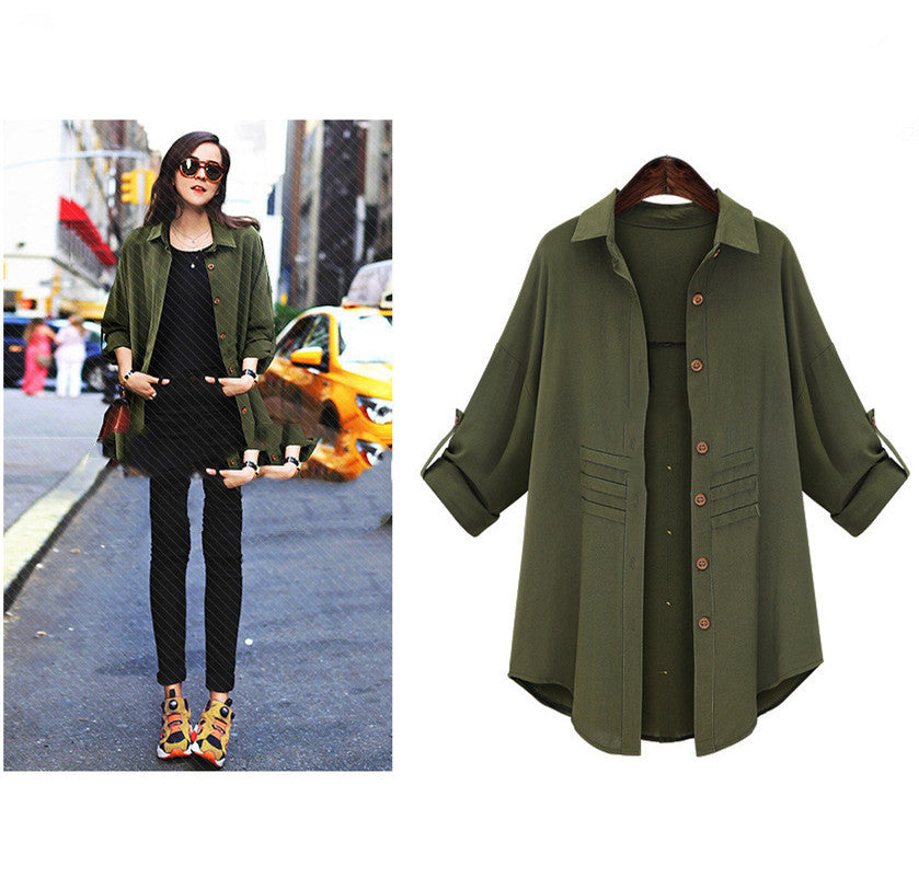 Plus Size Long Sleeve Casual Shirt Jacket for Women