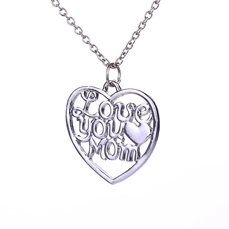 "Love You Mom Silver Necklace - Elegant Collar Chain"