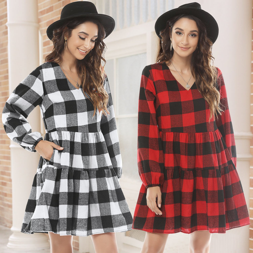 Ruffled Hem Long Sleeve Lantern Dress