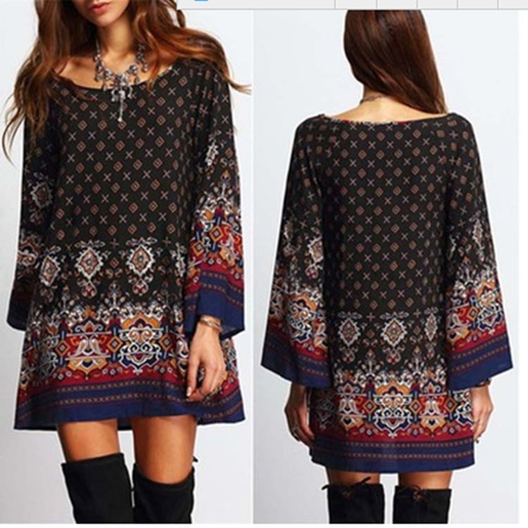 Plus Size Loose Sleeve Floral Print Dress